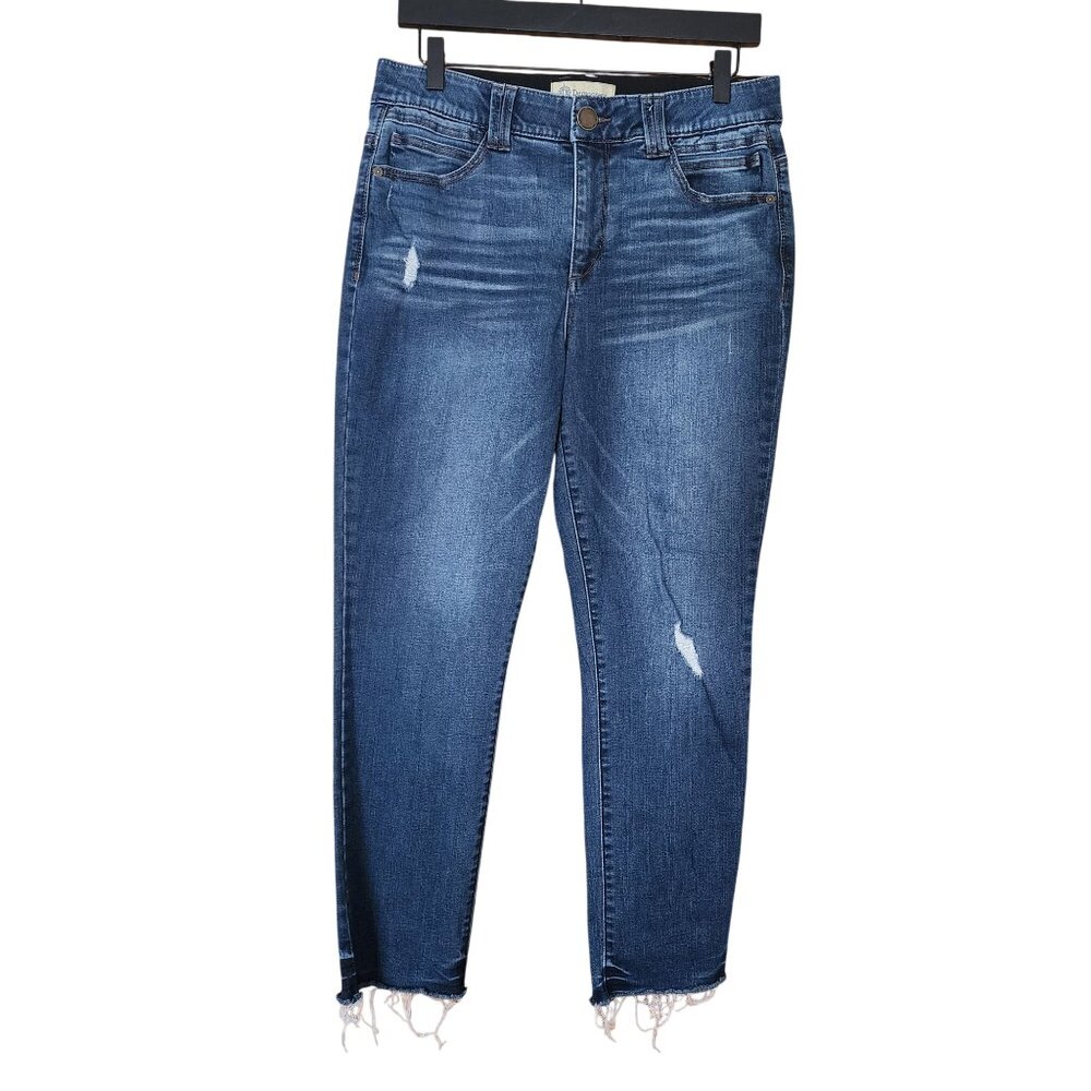 Democracy Womens Blue Distressed Denim Jeans "Ab" Technology Size 10 Frayed Hem